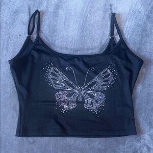 Black Butterfly Embellished Women's Top